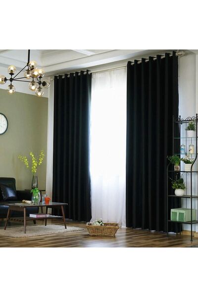farbateks Black Rustic Curtain with Eyelet Ring Pipe Ring Decoration Curtain