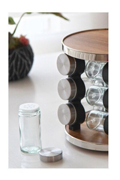 Pinkev 12-Piece Glass Salt Shaker with Rotating Stand Pepper Shakers Spice Rack Set