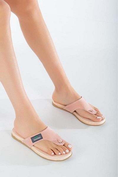 sandal spor Papuci casual pentru femei din piele intoarsa pudra - Flip Flops, Ss001-0108