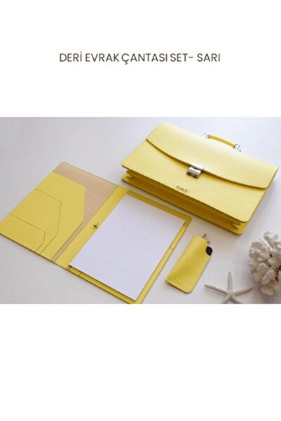 Tabac DERİ EVRAK ÇANTASI SET Gözlük Kılıfı - El Portföyü - SARI - 21002