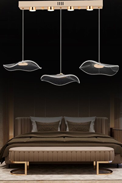 Apliqa Jolie 3'lü Sıralı 3 Renkli 26 Watt Gold Kristal Ledli Modern Oturma Odası Salon Sarkıt Avize
