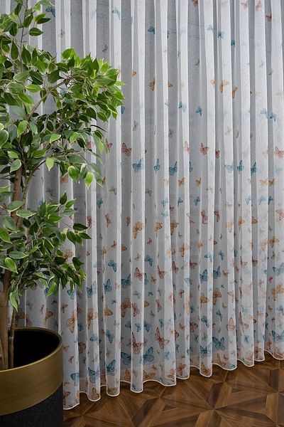 Brillant Farbateks Butterfly Butterfly Patterned Model Colorful Sparse Pleated Iron-Free Tulle Curtain