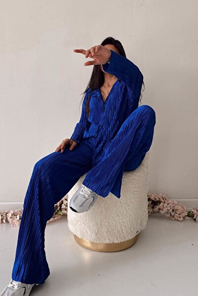 VESS MODA طقم قميص نسائي مطوي وخصر مطاطي مريح