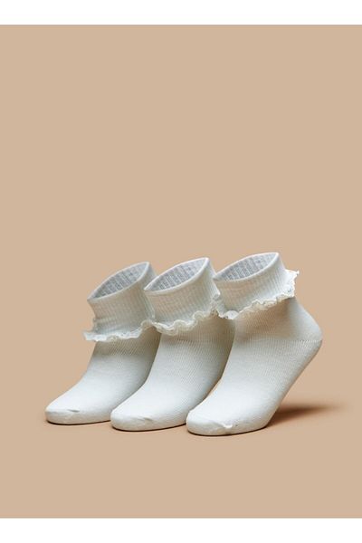 Barefeet Solid Ankle Length Socks with Frill Detail - Set of 3