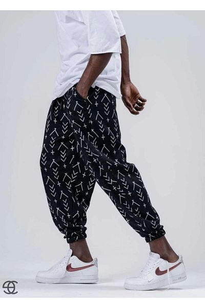 hazelin Ανδρικό μαύρο παντελόνι Jogger με ελαστική μέση και πόδι με μικρό σχέδιο HZL24S-MXC8989-164