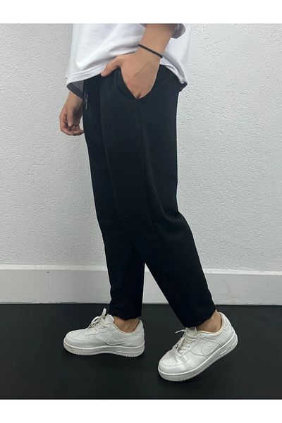 hazelin Ανδρικό μαύρο σχοινί μέσης δεμένο ίσιο παντελόνι τσέπης Φούτερ HZL24S-MXC8948-193