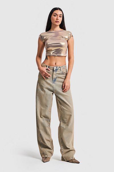 its basic Damen-Jeans in Vollfarbe, Super-Baggy-Passform, mittlere Taille, Denim