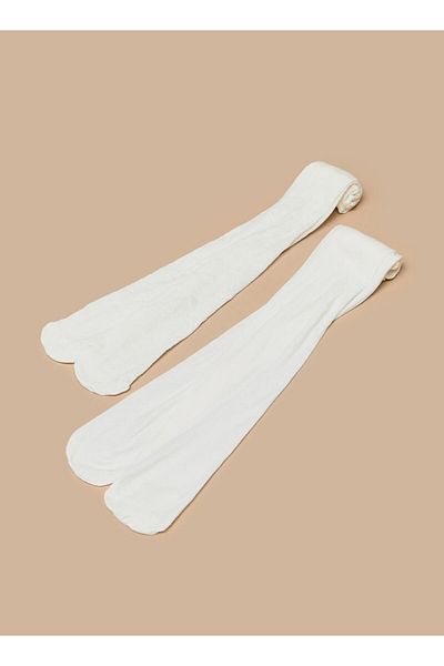 Little Missy Solid Tights with Elasticated Hem - Set of 2