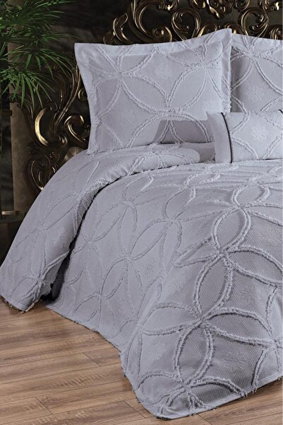 Çeyiz Diyarı Gray Zehra Cotton Double Bedspread