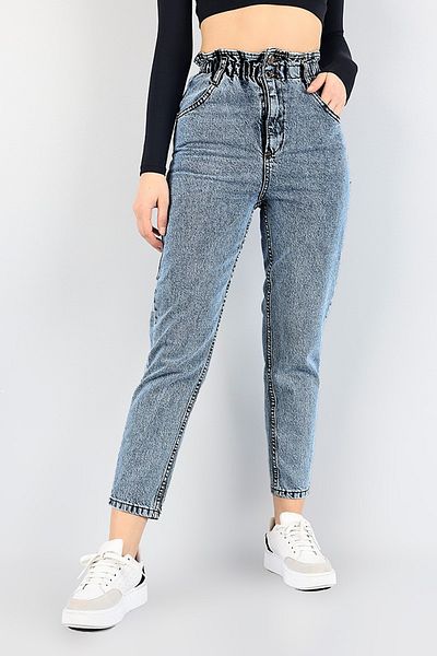 Jannock Blugi pentru fetiță cu talie elastică, 100% bumbac, cu talie înaltă, pantaloni de jeans