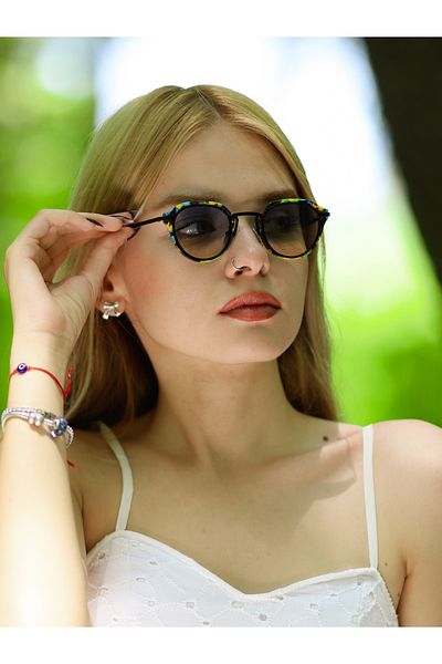 TomyHelf Colorful Oval Design Blue Frame Women's Sunglasses