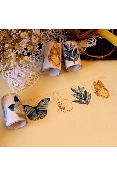 baddin aksesuar 2 Pieces Same Model Journal Sticker Tape Vintage Flower Tape Tape White Bullet Journal