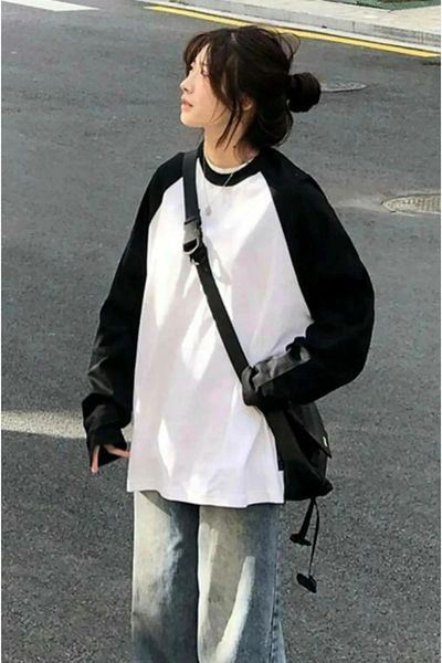 Touz Moda Λευκό Vintage Raglan μακρυμάνικο μπλουζάκι