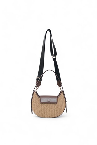 MIANQA Jüt  Deri Ay Model Omuz Çantası ve Çapraz Askılı Çanta