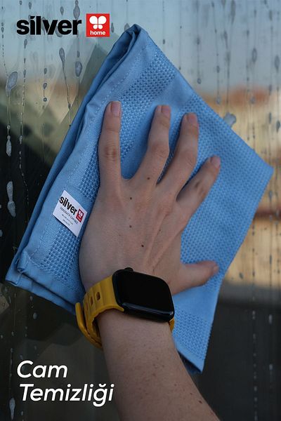 SİLVER HOME Silver Home 3-Piece Microfiber Decorative Glass Cloth Blue 40X40 cm
