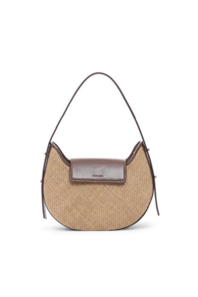 MIANQA Jüt  Deri Ay Model Omuz Çantası ve Çapraz Askılı Çanta