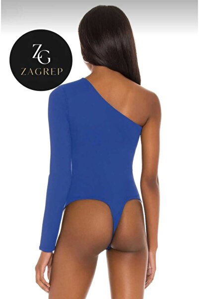 Zagrep Сакс Блакитний Жіночий Боді - Розріз на рукаві та декольте, Шовковий джерсі