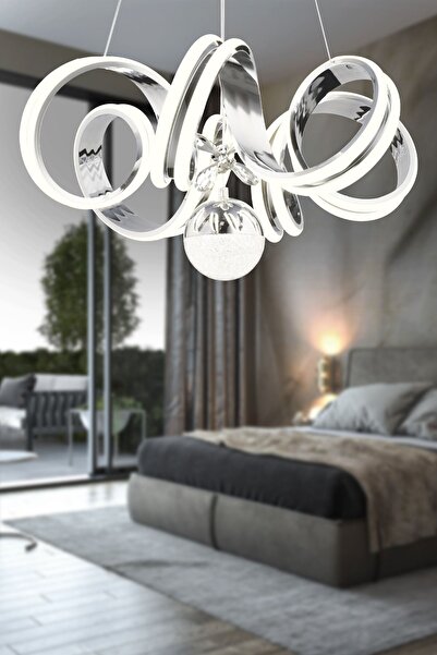 Apliqa Amott Krom 3 Renkli 150 Watt Kristal Ledli Kelebek Led Top Modern Oturma Odası Salon Sarkıt Avize