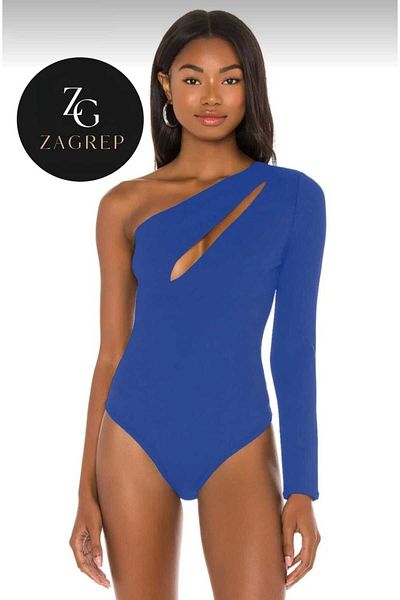 Zagrep Saks Blue Women's Body - Slit Sleeve and Shoulder Low Cut, Silk Jersey