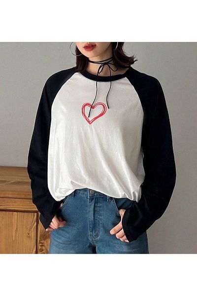 Touz Moda Λευκό μακρυμάνικο μπλουζάκι Heart Raglan