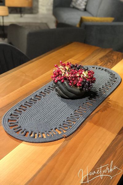 HomeTurko , Natural Jute, Patterned, Anthracite, Placemat, Runner. 35x100