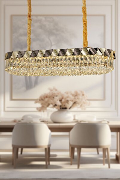 Apliqa Betty Gold Kaplamalı Yemek Masa Üstü 40 Watt Led Sarkıt Modern Tasarım...