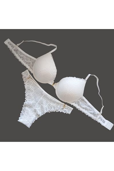 shefox Women's V Detailed Lace Padded Padded Bra Panty Set