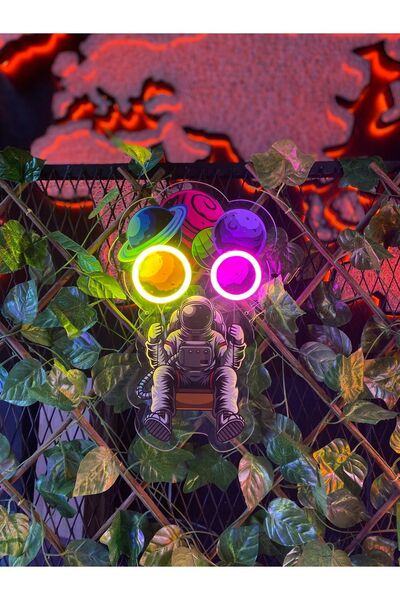Neonite 'Uçan Astronot' Işıklı ve Uv Baskılı Neon Led Dekoratif Duvar Tabelas...
