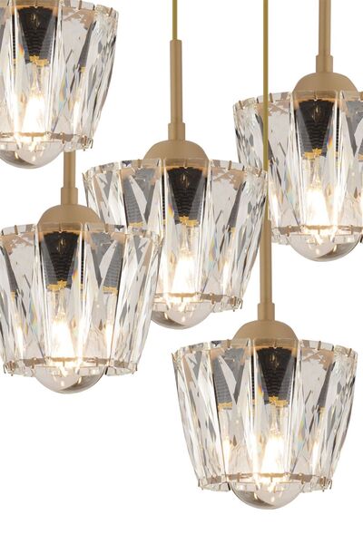 Apliqa Fernando 5 Li Yuvarlak Eskitme Kristal Taşlı Salon Avize