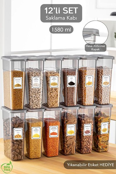 Meleni Home Set de depozitare pentru alimente și legume din 12 bucăți - Recipient cu capac etanș, 1580 ml