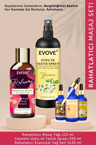 Evove Cosmetics Rahatlatıcı Masaj Seti Aromaterapi Masaj Yağı-Uyku ve Yastık ...