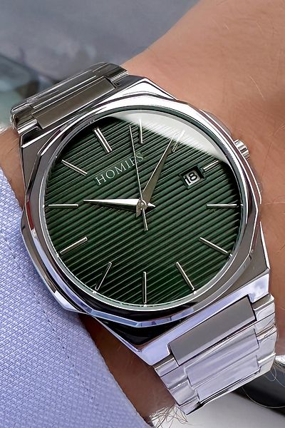 Homies Men's Silver Color Steel Watchband and Natural Stone Bracelet - 3 ATM Waterproof HME2054C5