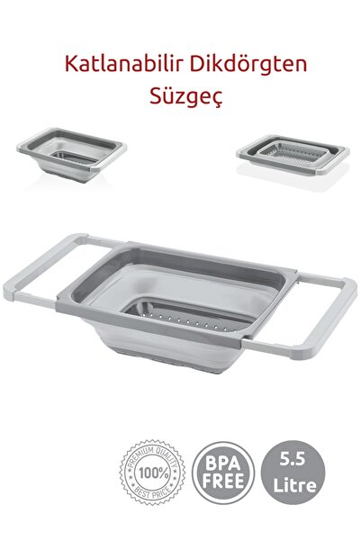 HOMENIVA Gri Katlanabilir Dikdörtgen Süzgeç 5.5 Lt