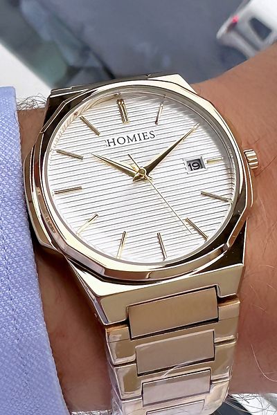 Homies Men's Wristwatch - 3 Atm Waterproof, Gold Colored Steel Cord and Natural Stone Bracelet HME2054C1