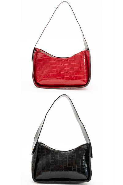 ESTUTE Kadın 2 Li Paket Kroko Desenli Baget Çanta Şık Günlük Kulanıma Uygun E...