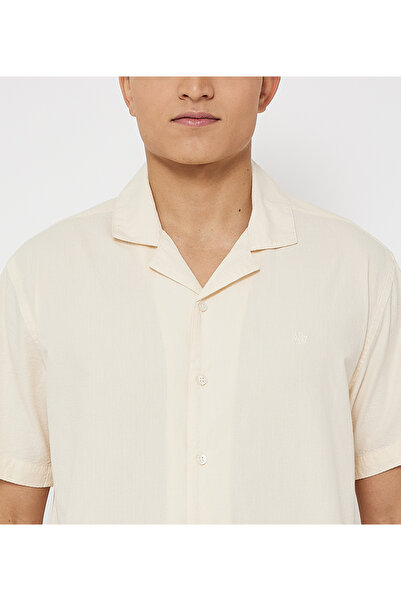 Aeropostale Men's Beige Resort Collar Short Sleeve Shirt
