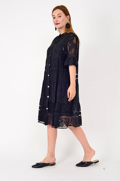 Park Moda 24029 Fisto Detail Midi Lace Dress