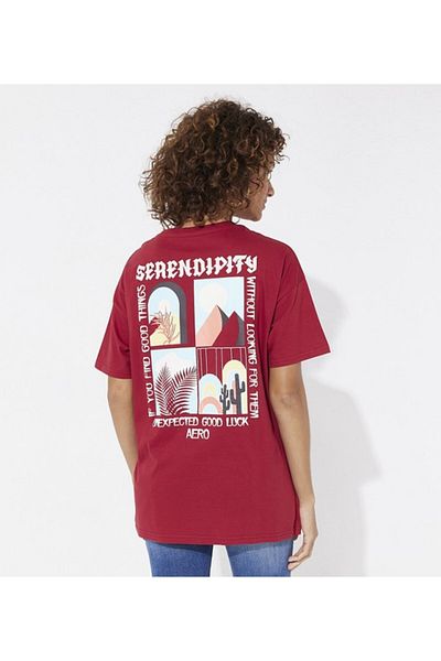 Aeropostale Women's Red Graphic Crew Neck Short Sleeve T-Shirt