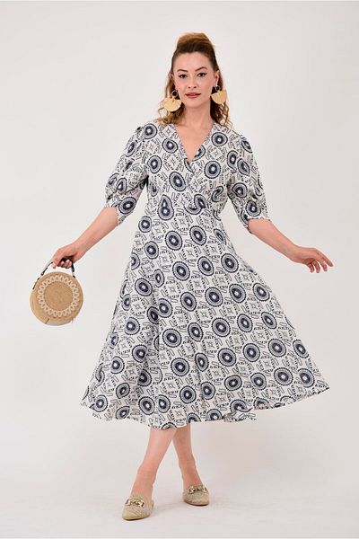 Park Moda AN10686 - Rochie cu șapcă din dantelă cu ciucuri marine