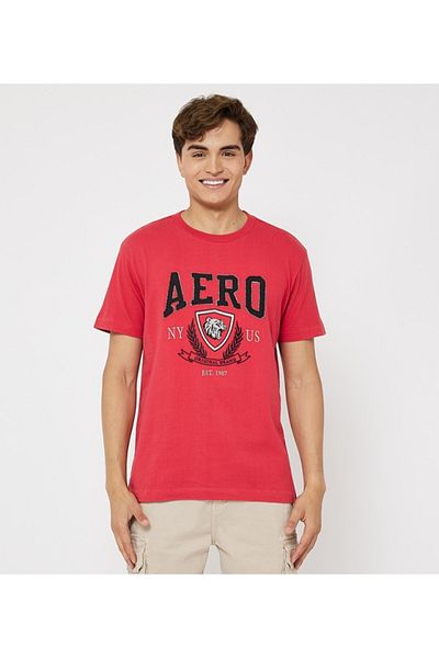 Aeropostale Men's Red Text Printed Crew Neck Short Sleeve T-Shirt