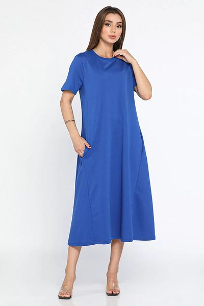 julude Sax Blue κοντομάνικο φόρεμα με λαιμόκοψη και λεπτομέρεια τσέπης