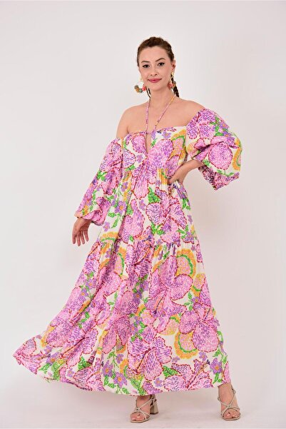 Park Moda AN10706 Rochie cu mânecă cu balon cu imprimeu floral