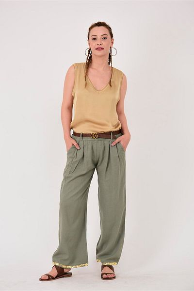 Park Moda 636 Model Linen Trousers - Gold Detail and Belt