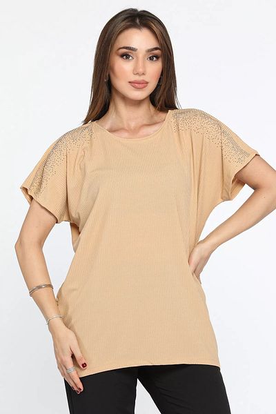 GÜLSELİ Γυναικεία Μπλούζα Lycra Beige - Κεντημένη με πέτρα στον ώμο