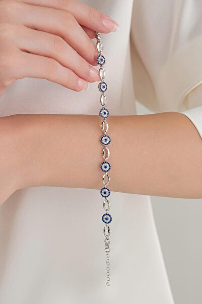 Tmt Silver Gümüş Mavi Nazar Boncuklu Göz Bileklik