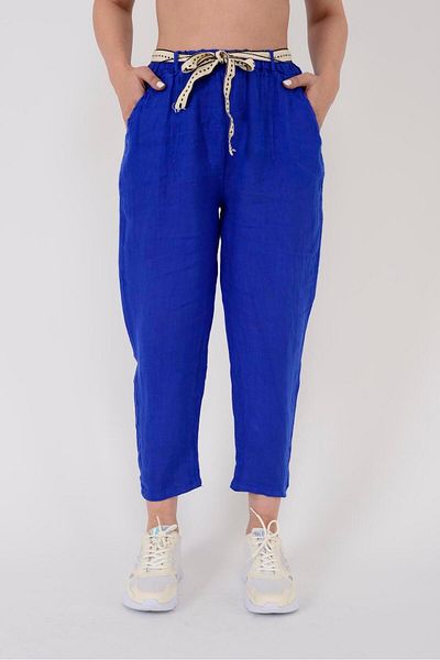 Park Moda 10156H Linen Trousers - Carrot Cut with Belt Detail