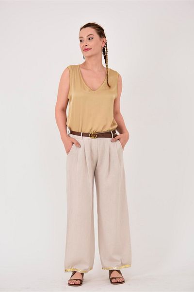 Park Moda 636 Model Linen Trousers - Gold Detail and Belt