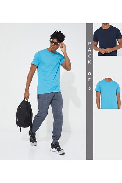 Aeropostale Men's Blue Plain Crew Neck Short Sleeve T-Shirt
