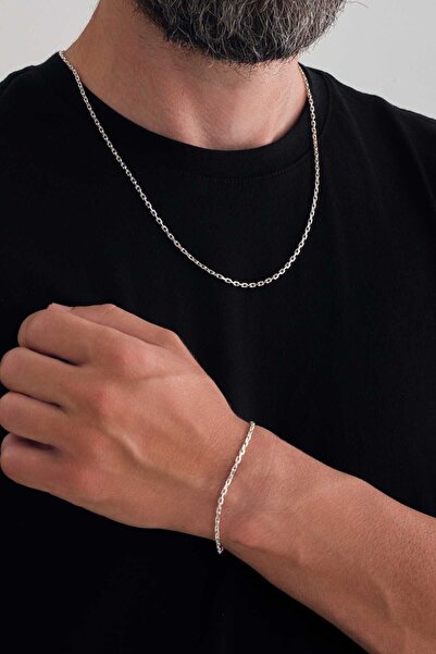 Sterling Silver Aura Gümüş 2.4mm Forse Kolye Bileklik Set 925 Ayar Gümüş