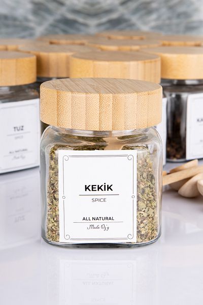 MODA OZY 300 ml Capacity Bamboo Jar and Mini Spice Set - 6 Pieces with Labels and Spoons